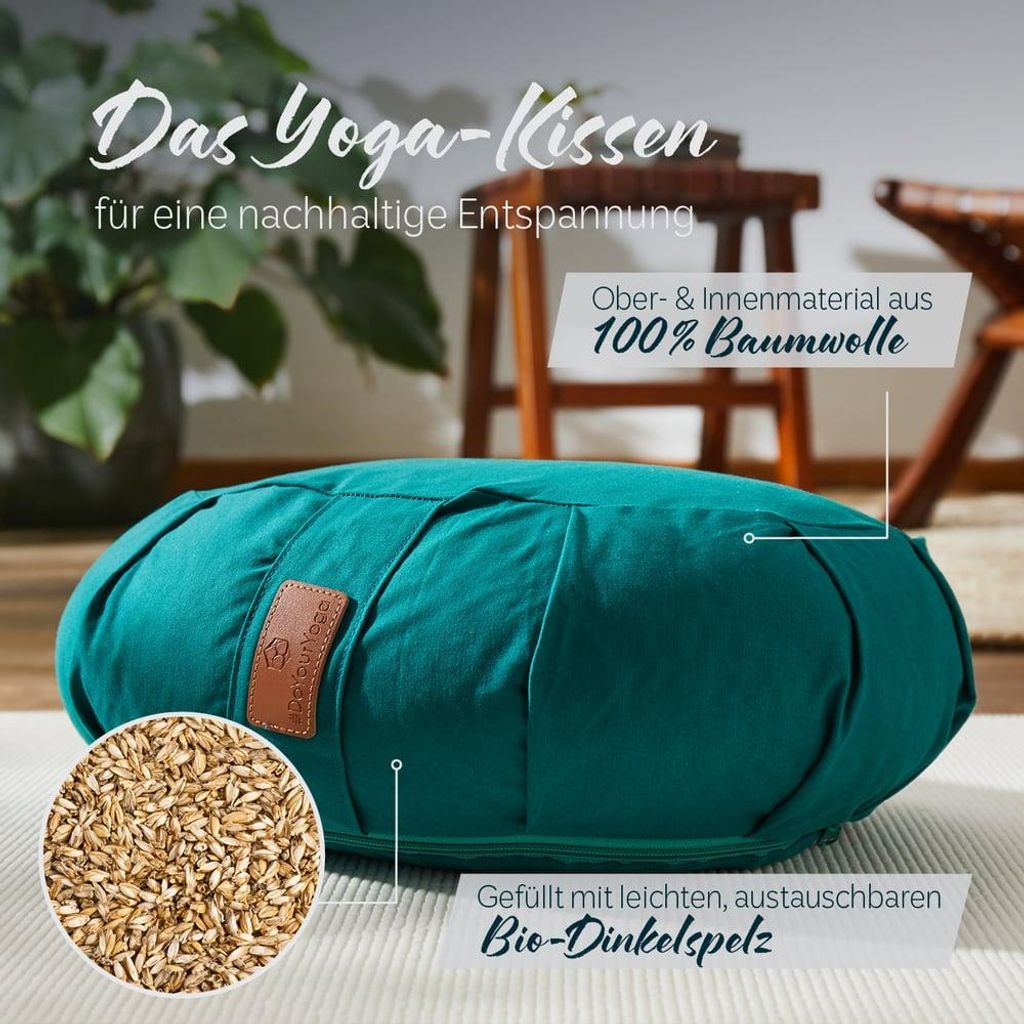 #DoYourYoga rundes Yogabolster 30cm x 15cm Waschbarer Bezug gefüllt mit -Dinkelspelz oder -Buchweizenschalen Yoga Kissen Yin Yoga Meditation