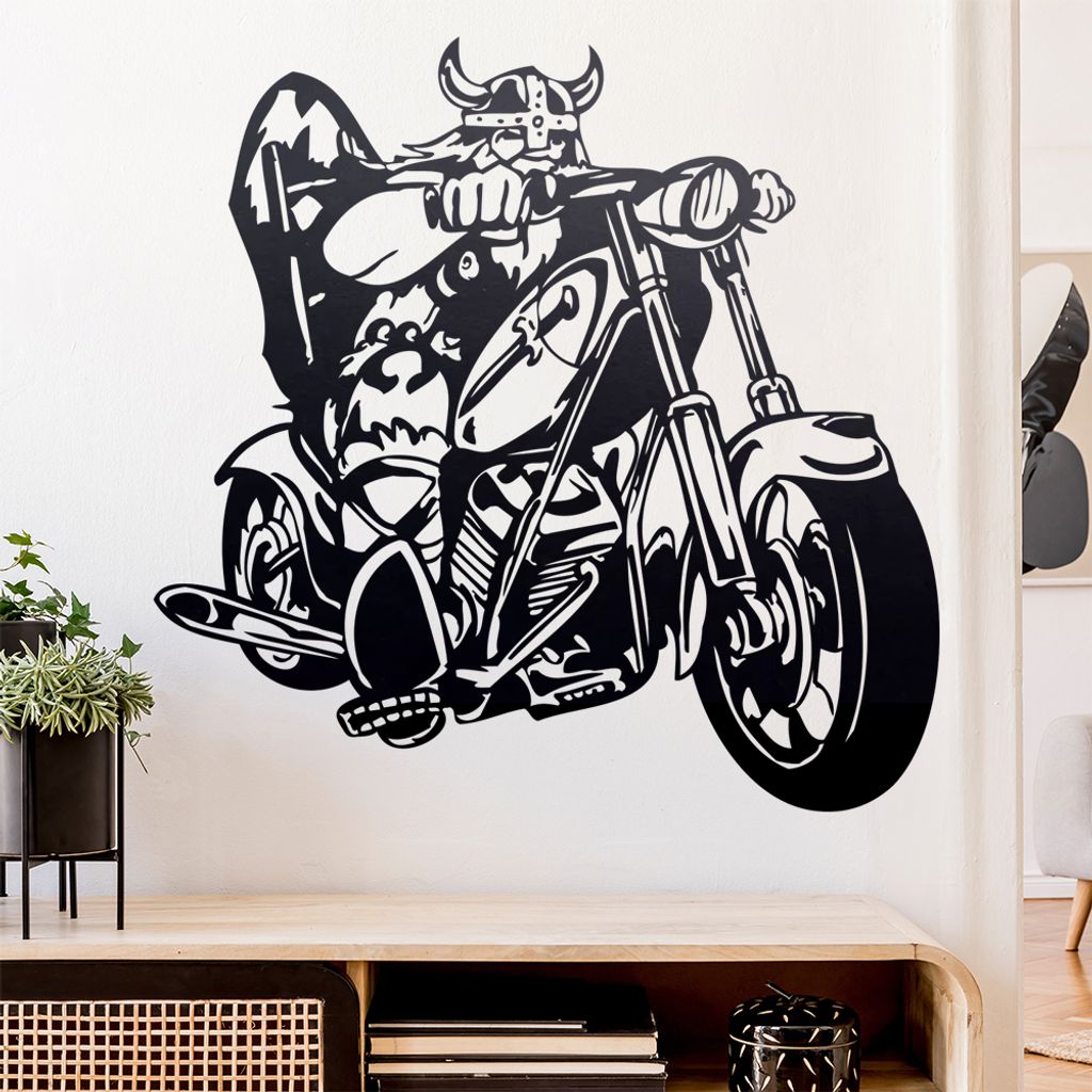 Wikinger Biker Wandtattoo in 6 Größen - Wandaufkleber Wall Sticker - Dekoration, Küche, Wohnzimmer, Schlafzimmer, Badezimmer