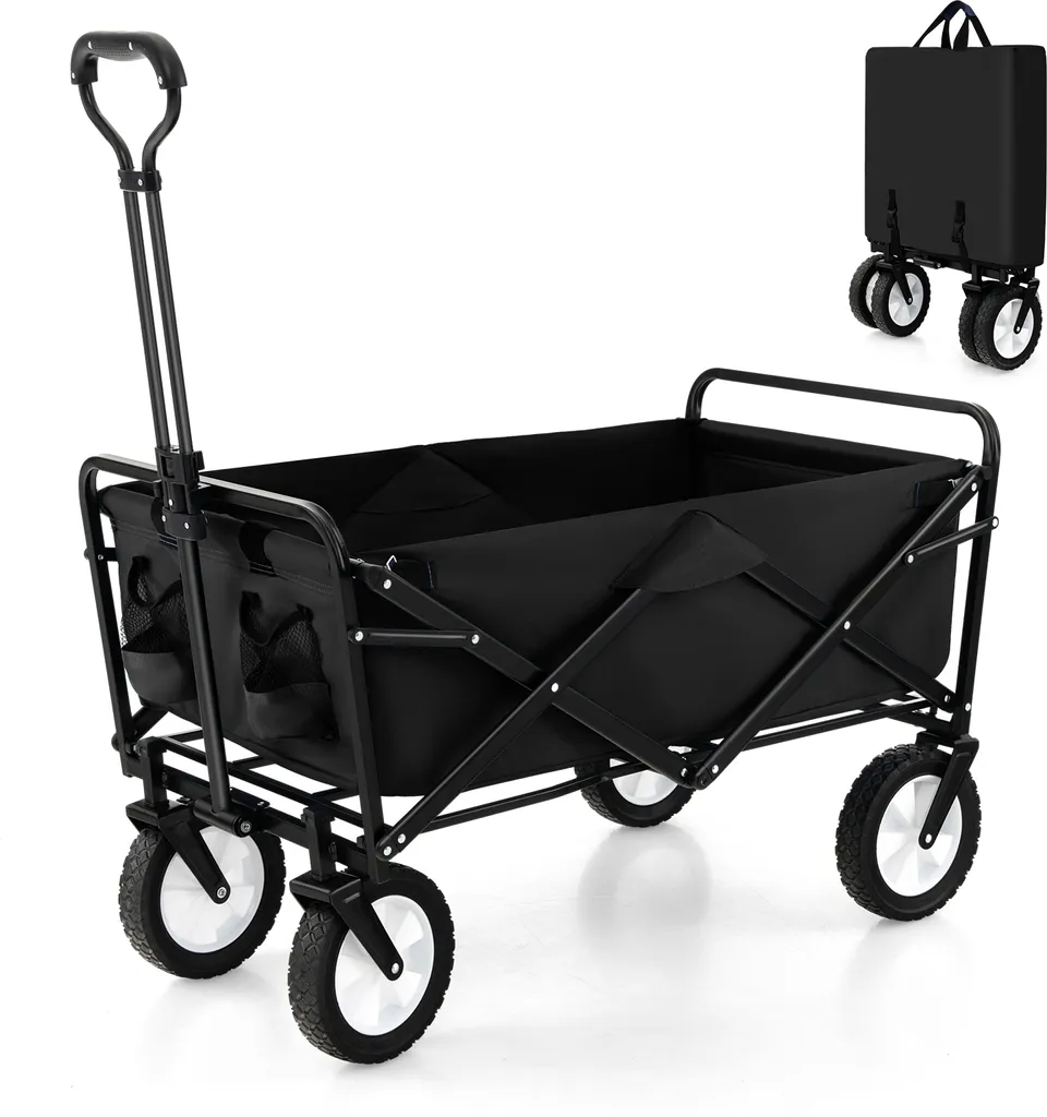 Chariot de Transport Pliant Noir avec Porte-boissons et Charge 68kg