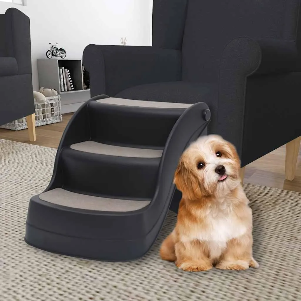Escalier Chien 3 Marches Pliables Noir vidaXL - Stable et Compact - 2