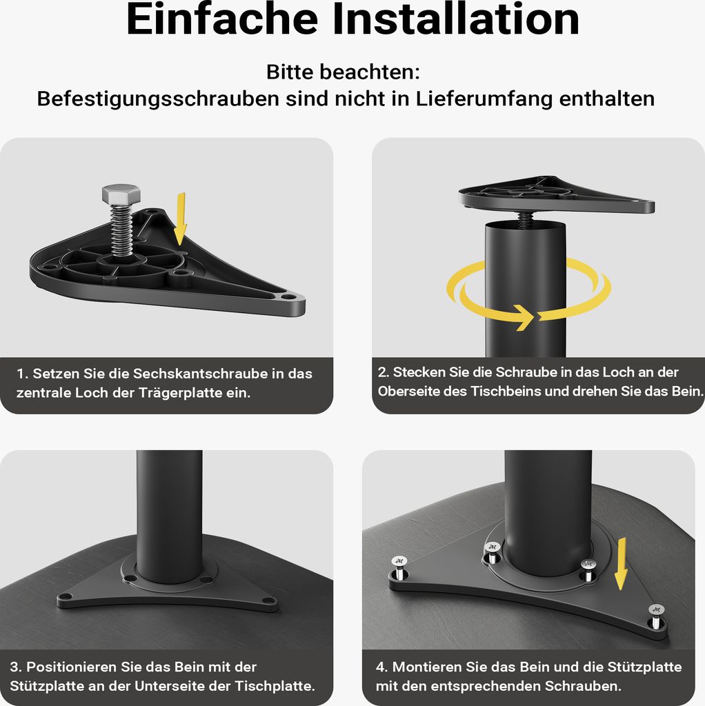 Wiltec Edelstahl Tischbein Set, schwarz, 4 Möbelfüße Ø 60 Produktbild 6