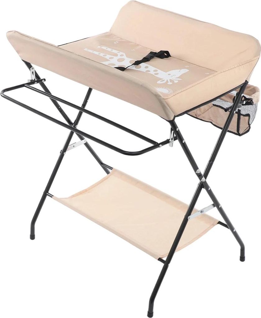 Baby Wickeltisch - Faltbare & tragbare Wickelstation - Mit Sicherheitsgurt - Metallrahmen - Fläche 80×63 cm - Tragkraft 15 kg - Khaki