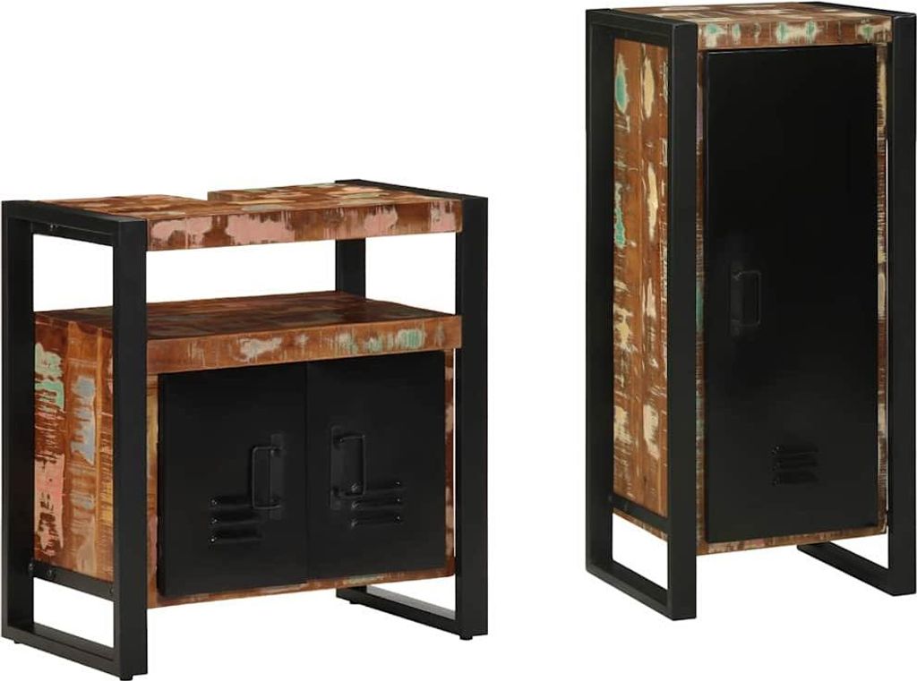 vidaXL Badezimmermöbel-Set mit Regal 2 pcs Massives upgecyceltes Holz