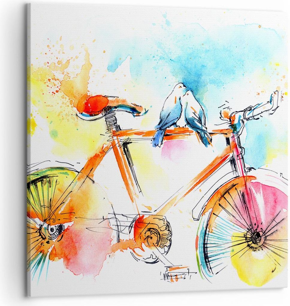 Bild auf Leinwand - Leinwandbild - Fahrrad Vögel Taube Reinheit - 50x50cm - Wand Bild - Wanddeko - Leinwanddruck - Bilder - Kunstdruck - Wanddekor...