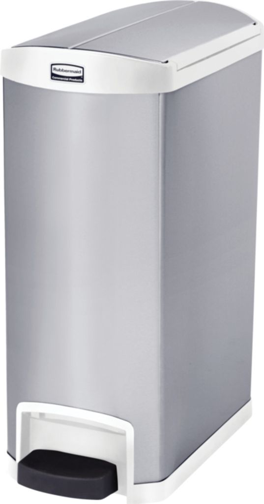 Rubbermaid Slim Jim Step-On-Tretabfallbehälter, 49 l, Edelstahl, Pedal seitlich, schwarz