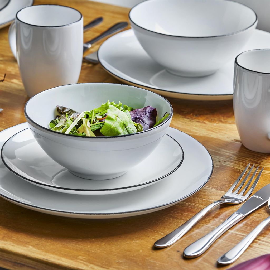 Kombiservice Blackline 24-teilig Porzellan weiß mit