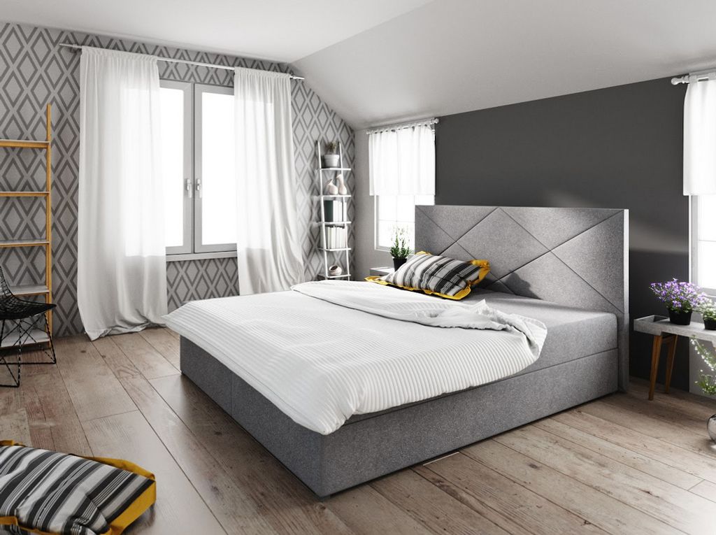 Ehebett mit Stauraum STIG 4 – 200x200, hellgrau