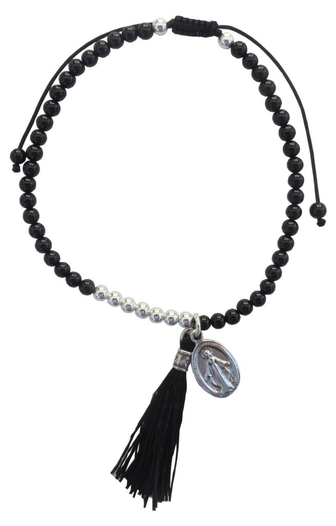Armband "Maria" 1,2cm Silber 925 mit Onyx Perlen 6cm elastisch