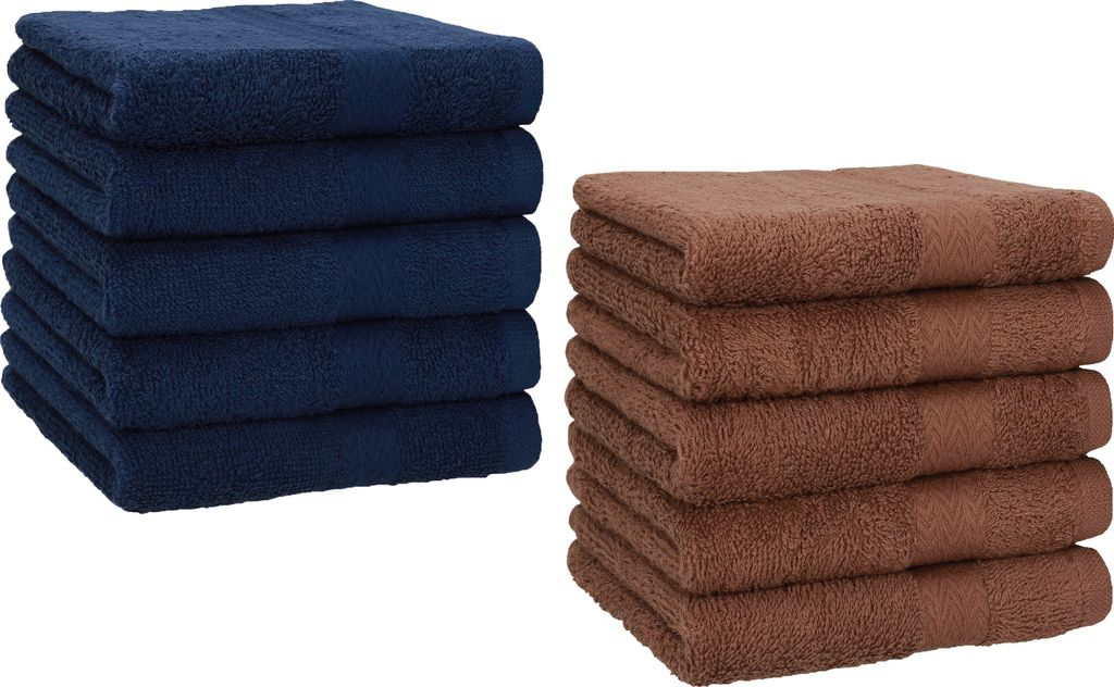 Betz 10 Stück Seiftücher 30x30 cm PREMIUM 100% Baumwolle Farbe: dunkelblau und nussbraun