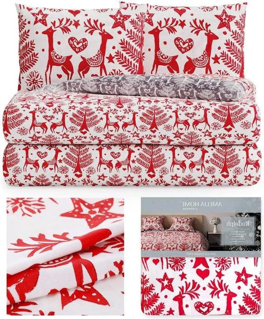 Parure de lit 160x200 flanelle épaisse à carreaux rouge et grise