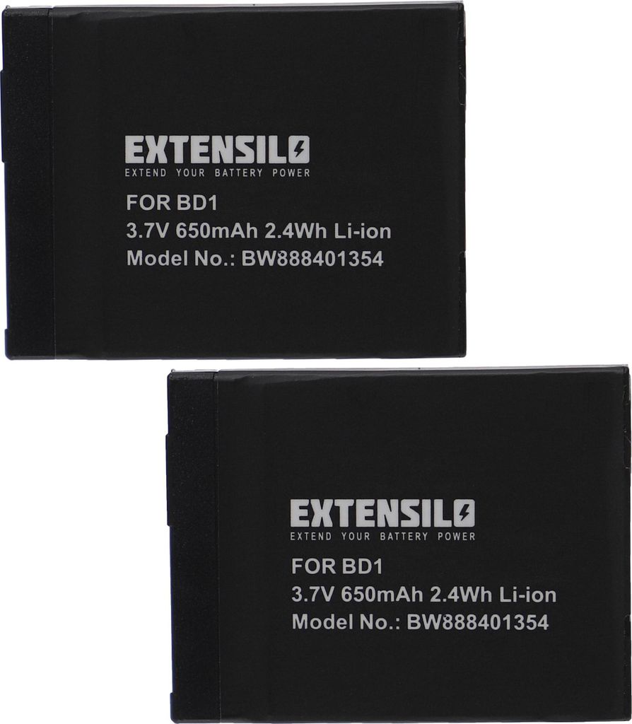 EXTENSILO 2x Akku kompatibel mit Sony Cybershot DSC-T200, DSC-T300, DSC-T500, DSC-T700, DSC-T2, DSC-T70, DSC-T77 Kamera (650 mAh, 3,7 V, Li-Ion)