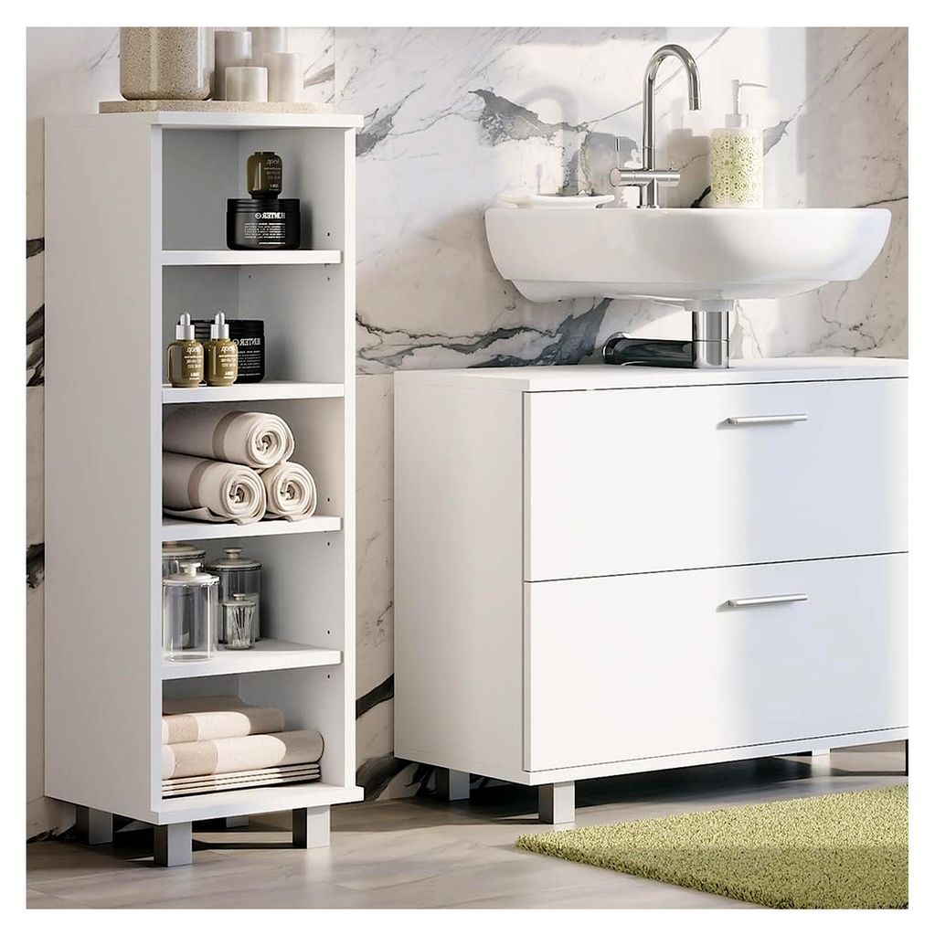 Midischrank Weiß Ilias 30x95x30 cm - Ordnung im Badezimmer durch übersichtliche Ablage