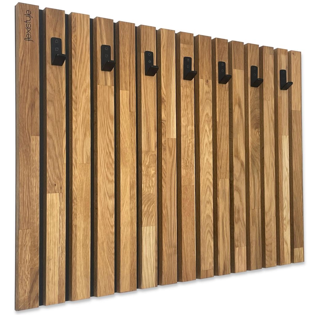 Kleiderhaken Holz Eiche Schwarz – Wandgarderobe Paneel Produktbild 