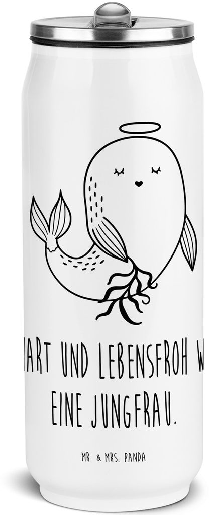 Mr. & Mrs. Panda Thermosflasche Sternzeichen Jungfrau - Weiß - Geschenk, Trinkflasche, Geburtstag August, Meerjungfrau, Wasserflasche, Edelstahl, ...