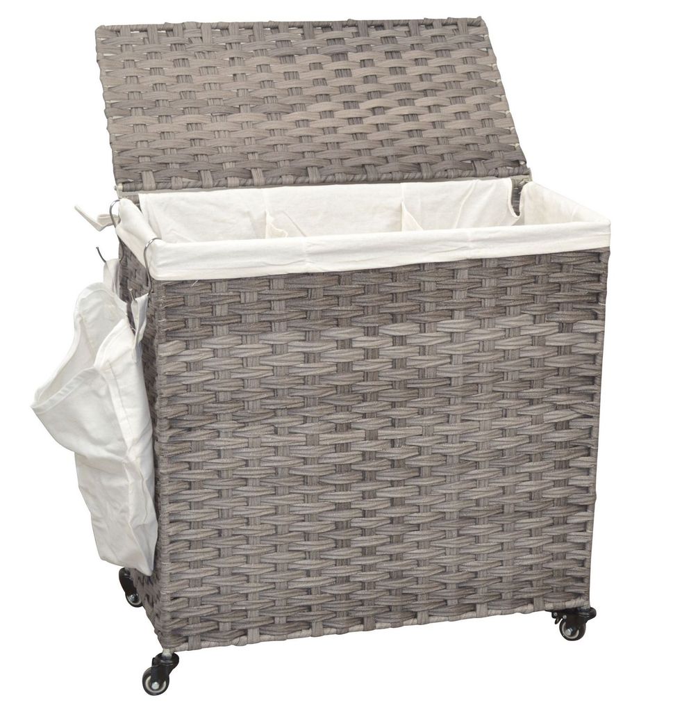 Wäschekorb 100 L Mit Rollen & Herausnehmbaren Taschen - Wäschesortierer, Rollender Wagen