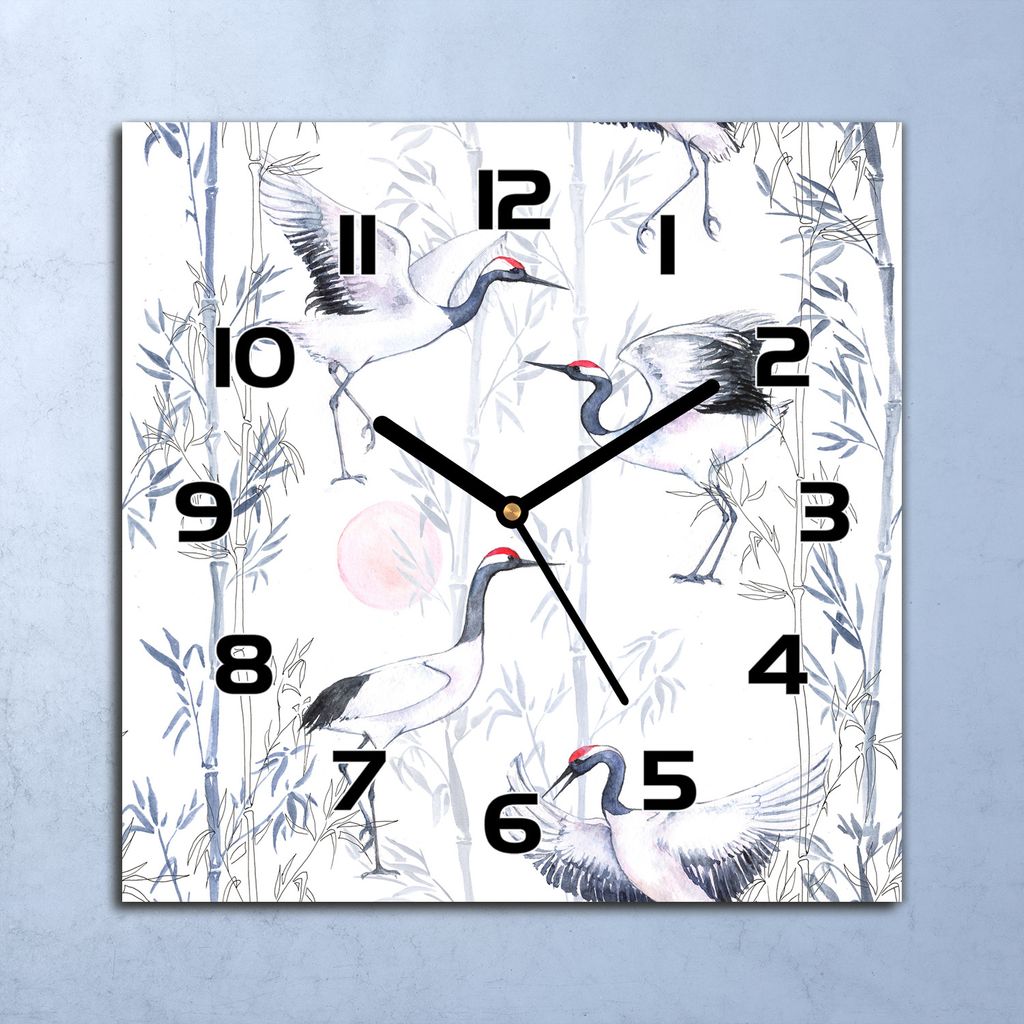 Wanduhr Echt-Glas-Küchenuhr Tanzende Kraniche Quarz Lautlos 30x30 Deko Bilder