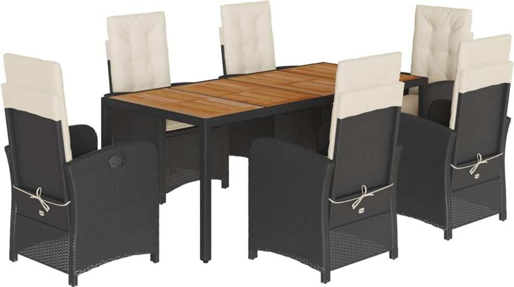 7-tlg. Garten-Essgruppe mit Kissen Schwarz Poly Rattan Produktbild 
