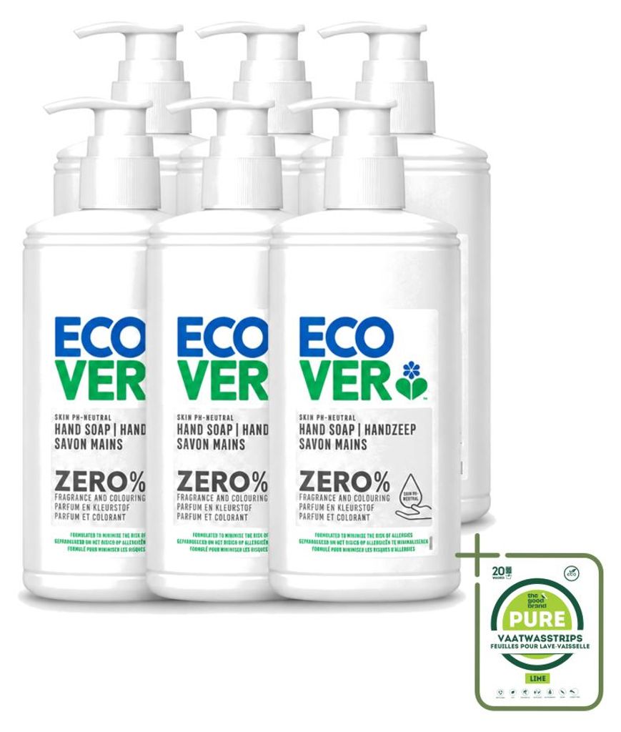 6 x Ecover handzeep ZERO - Geurvrij - 250 ml - Grote Productafbeelding 