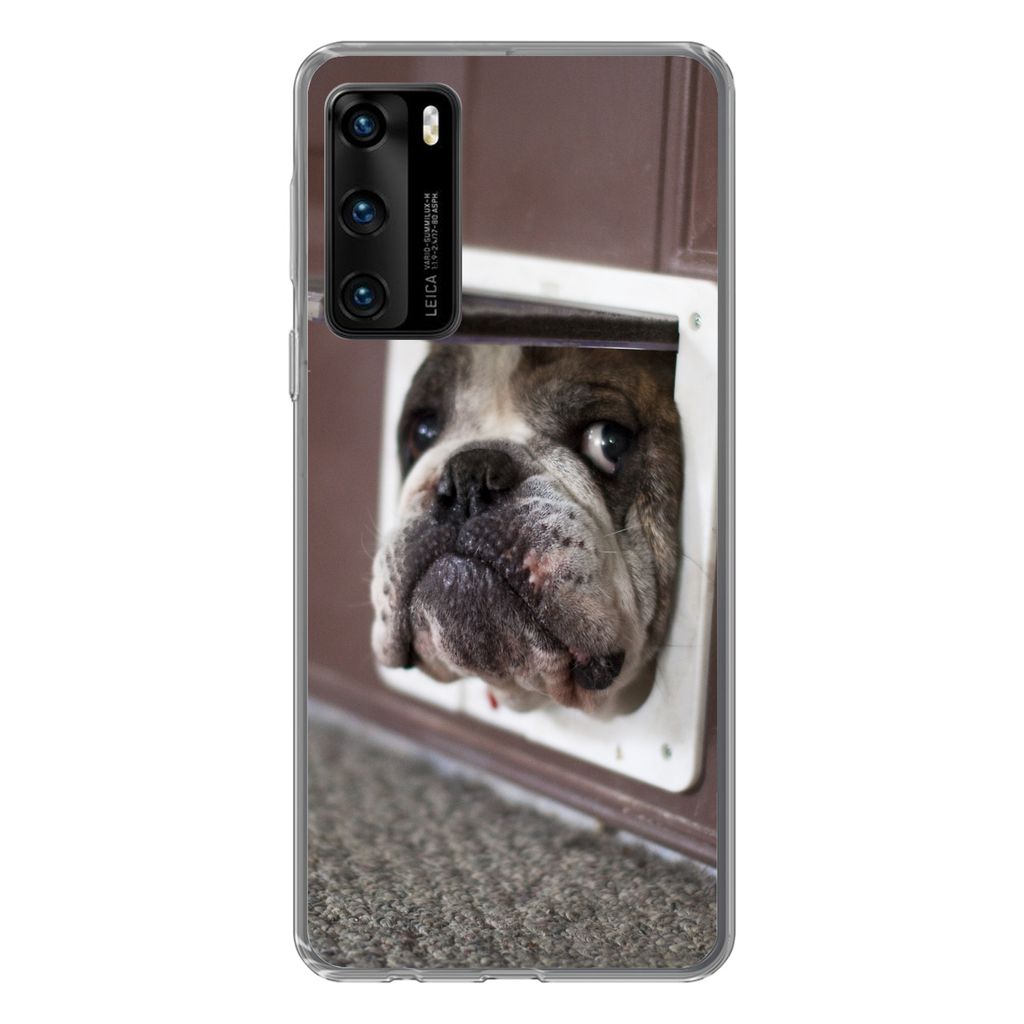 MuchoWow Handyhülle Schutzhülle Hülle für Huawei P40 Hund - Lustig - Katzenklappe - Kinder - Jungen - Mädchen - Kinder Silikon Softcase Hand...