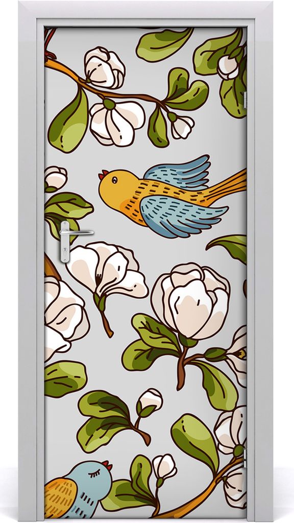 Tulup Türaufkleber 85x205 cm Dekorative Aufkleber Selbstklebend Wasserdichte Tapete Abnehmbar Schlafzimmer Wohnzimmer Wohnkultur - Vögel und Blumen