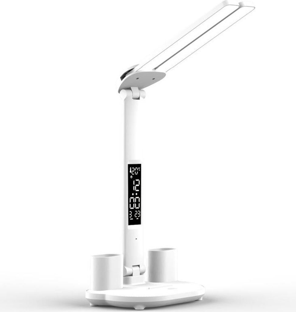 LED Schreibtischlampe für Kinder, Kabellose dimmbare Lampe mit Uhr, Stifthalter und LCD-Display, 3200mAh Akku