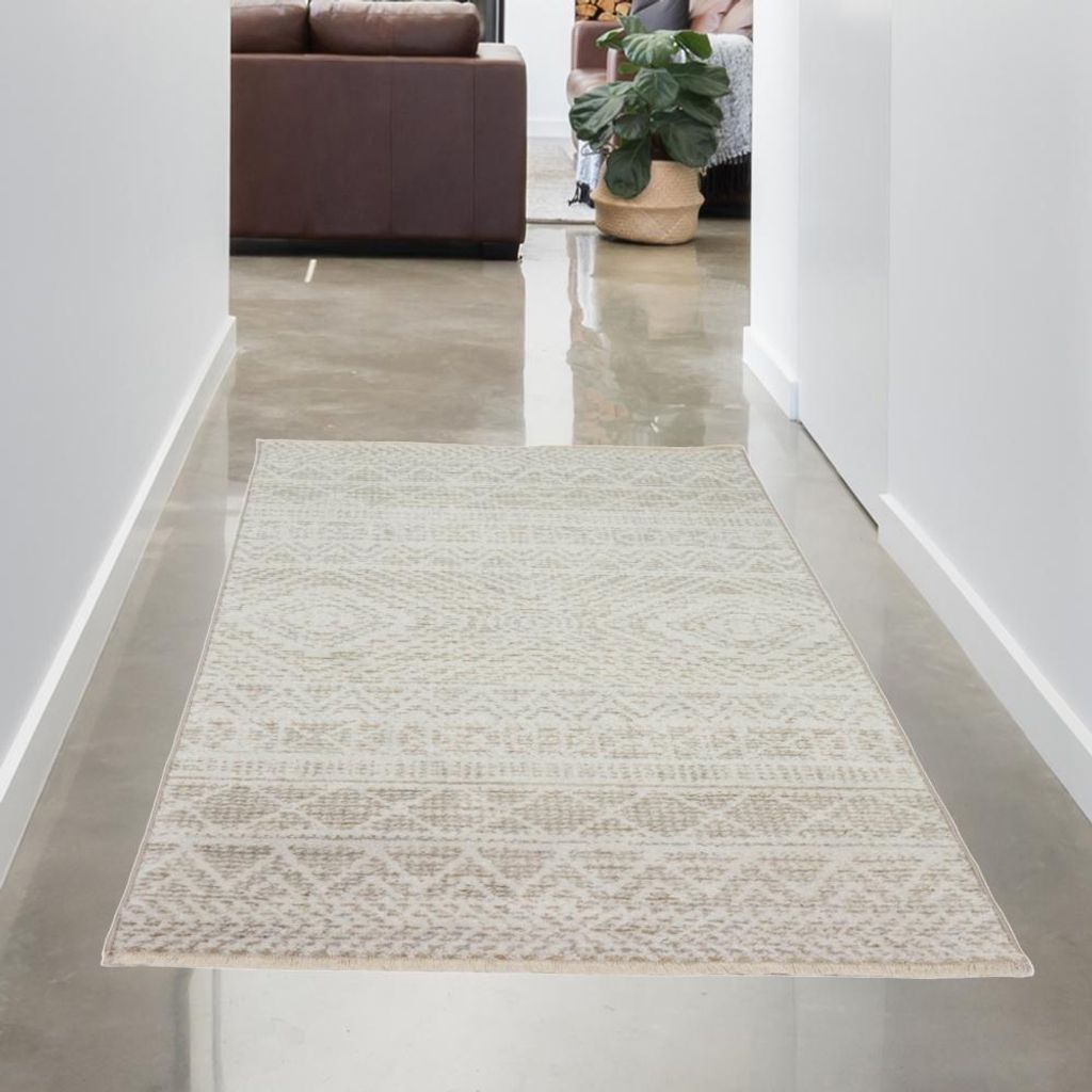 Teppich für Wohn- & Schlafzimmer | Pflegeleicht | mit Zick Zack Muster - creme Größe - 80x150 cm