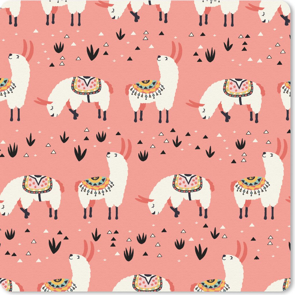 MuchoWow Mauspad Mousepad Lama - Kinder - Rosa - Muster 30x30 cm - Mousepads - Maus Mat - Pad - Mausunterlage - Gaming