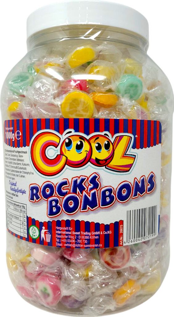 Cool Rocks Bonbons 1000g Dose einzeln verpackt Hartkaramellen Fruchtgeschmack