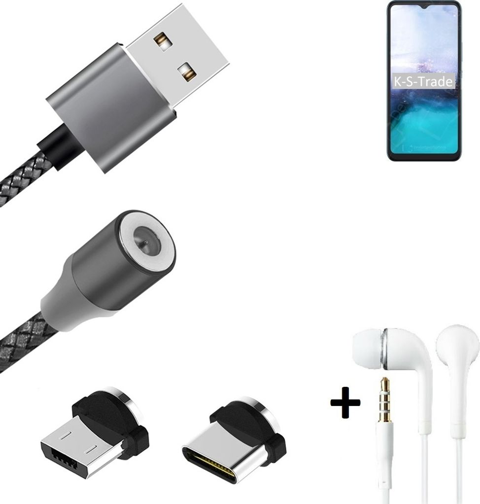 K-S-Trade Hochwertiges Magnet-Lade-kabel Sync-Kabel Daten-Kabel + Kopfhörer kompatibel mit HiSense R12 5G mit USB-Typ-C-Anschluss und