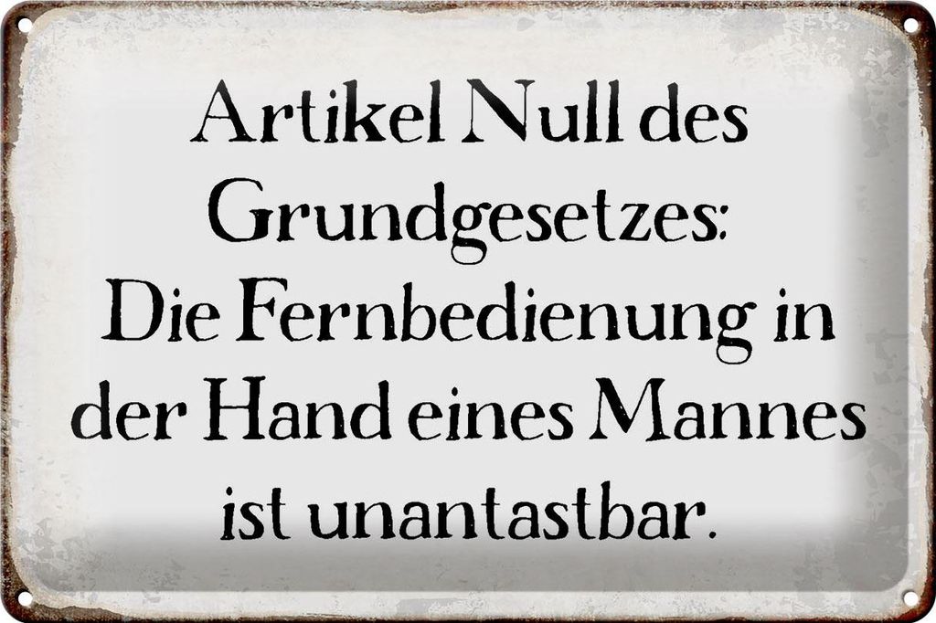 Blechschild Spruch 30x20cm Fernbedienung in der Hand Mannes