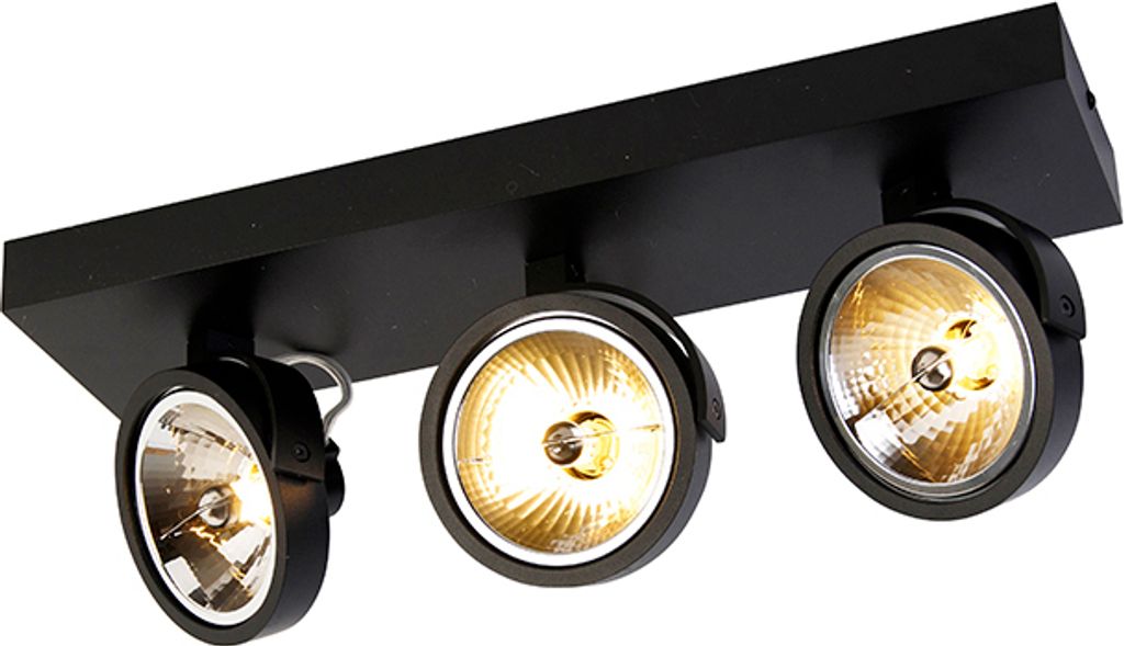 QAZQA - Modern Industrie-Spot I Spotlight I Deckenspot I Deckenstrahler I Strahler I Lampe I Leuchte schwarz verstellbar 3-flammig Spotbalken-flamm...