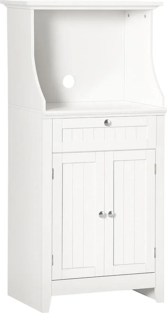 HOMCOM Meuble Micro-ondes Blanc - Armoire de Cuisine 60x40x122,5 cm