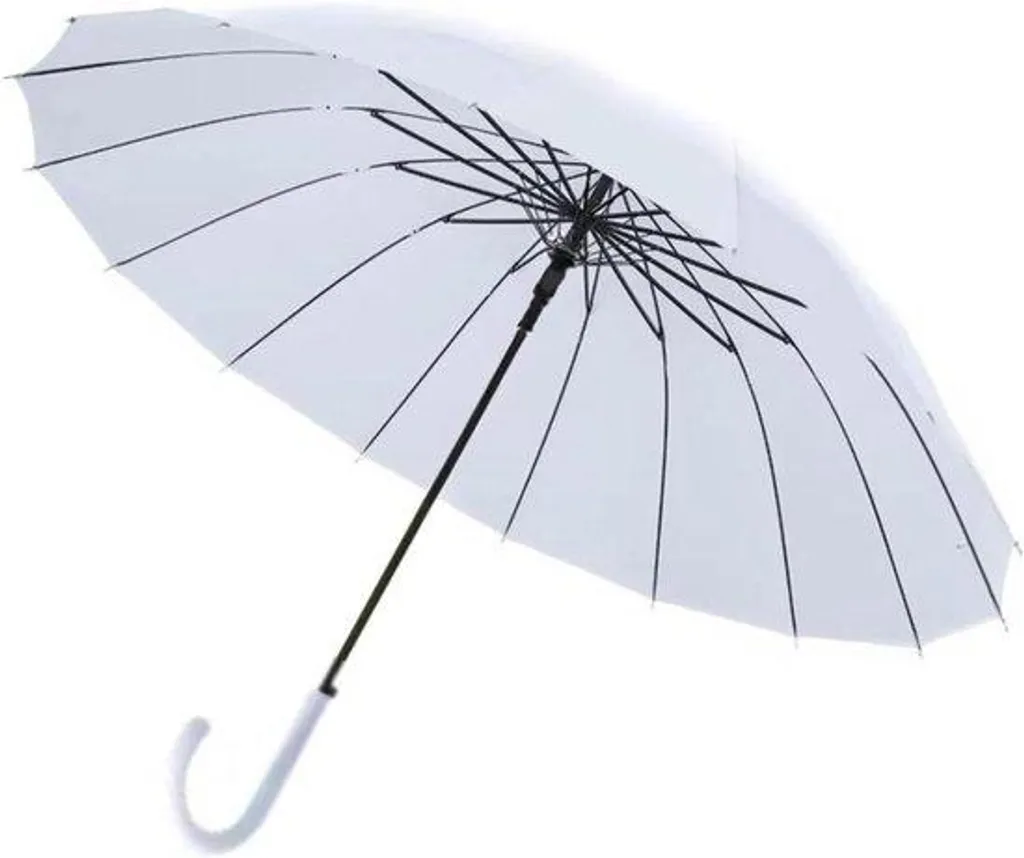 Parapluie automatique blanc résistant au vent manche dépoli 16 baleines