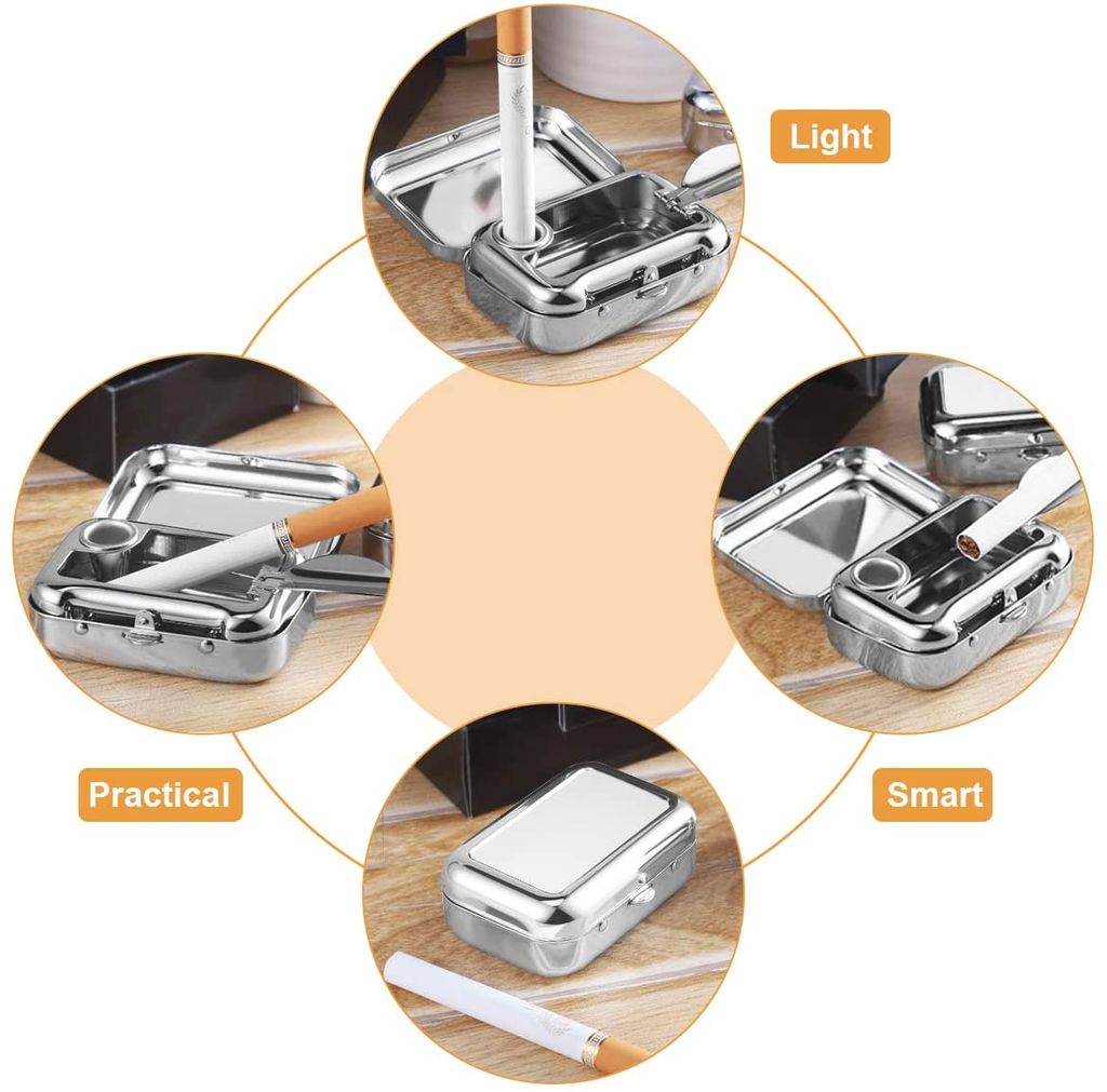 Taschenaschenbecher Metall - Quadratischer Mini Aschenbecher Mit Deckel