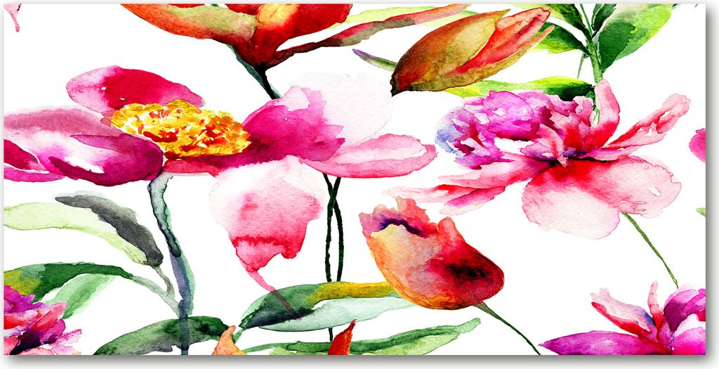 Tulup Glas-Bild - 100x50 -Wandkunst - Wandbild hinter gehärtetem Sicherheitsglas - Kunst: modern & klassisch - Wildblumen - Mehrfarbig