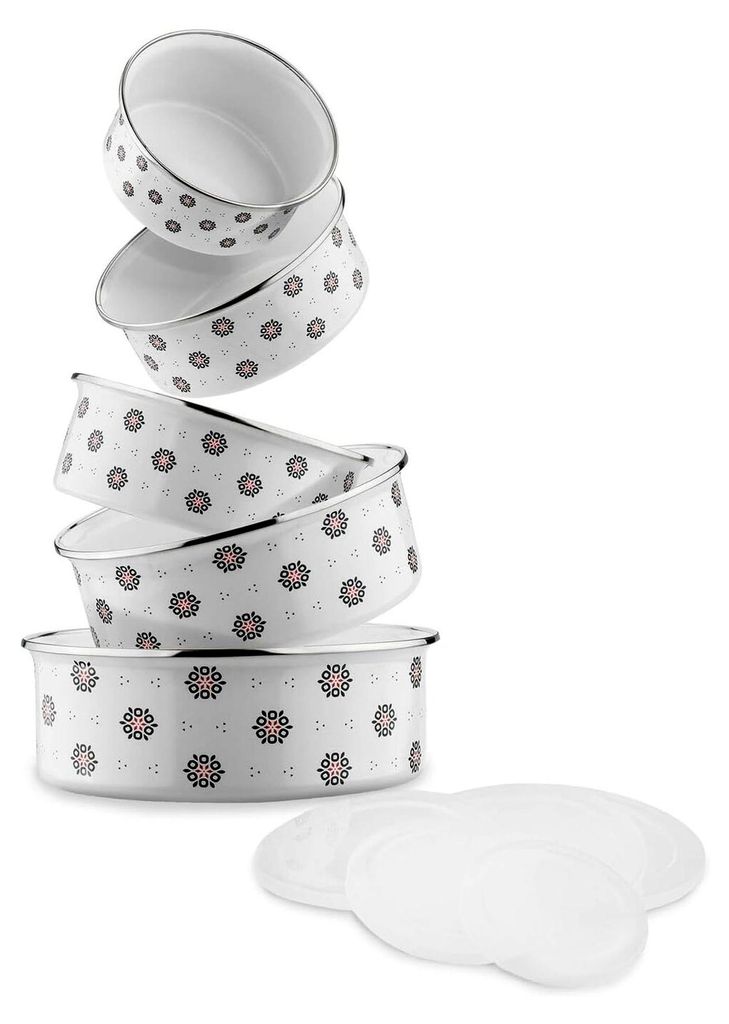 Schüssel-Set 5 Stück, Küchenschüsseln, sortiert in den Größen Ø 10 cm / 12 cm / 14 cm / 16 cm / 18 cm, aus emailliertem Stahl mit luftdichte...