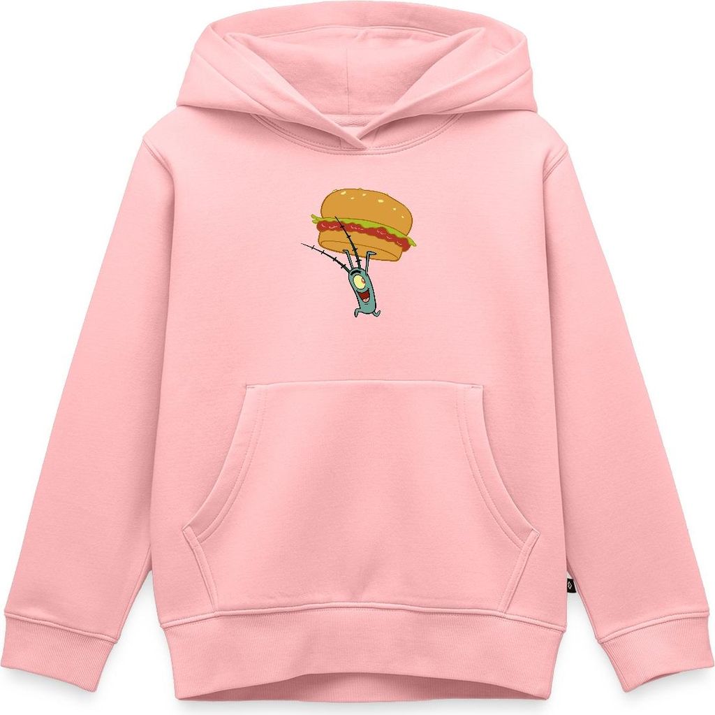 Spreadshirt Spongebob Schwammkopf Plankton Mit Hamburger Kinder Premium Hoodie, 158/164 (12 Jahre), Rosa