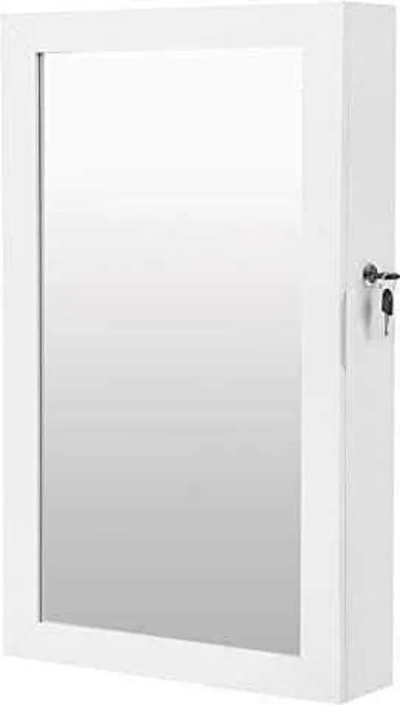 Armoire à bijoux murale 37x10x67 cm blanche avec miroir de courtoisie