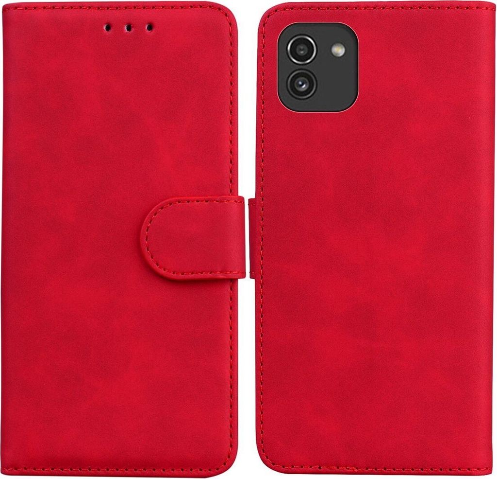König Design Hülle kompatibel mit Samsung Galaxy A03 Kunstleder Handyhülle - Handy Case Rot