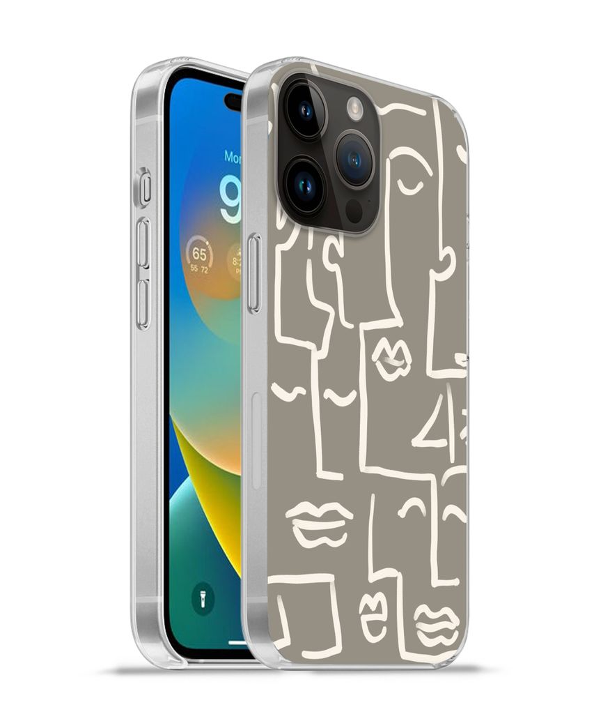 MuchoWow Handyhülle Schutzhülle Hülle für Apple iPhone 14 Pro Max Gesicht - Kopf - Strichzeichnung Silikon Softcase Handy Hülle - Hardcover