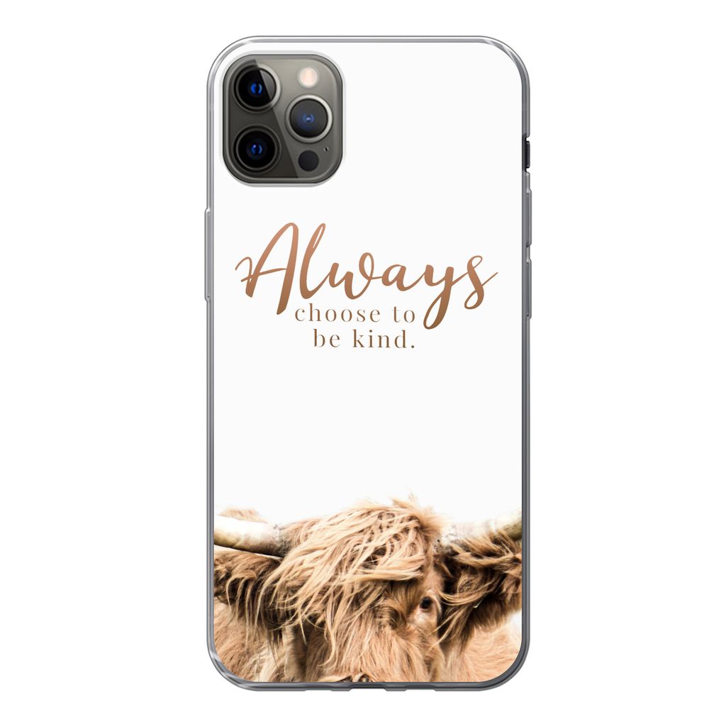 MuchoWow Handyhülle Schutzhülle Hülle für iPhone 12 Pro Max Schottischer Highlander - Zitate - Weiß Silikon Softcase Handy Hülle - Hartschale