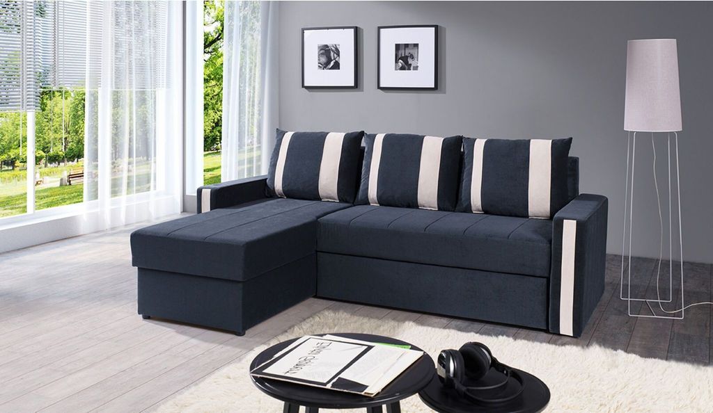 Sofa mit Stauraum und Kissen DENIS – Graphit/Beige