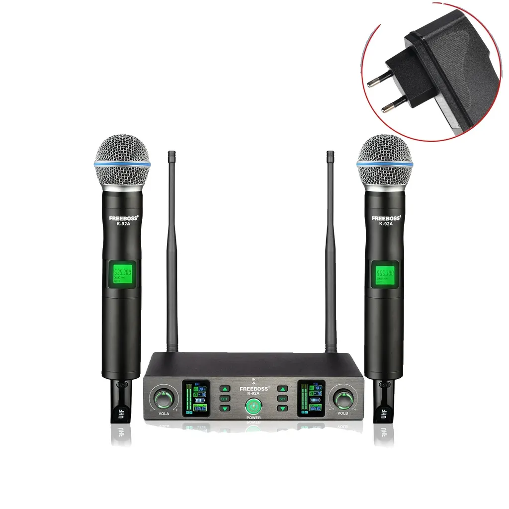 Kit Microphone Karaoké sans Fil avec Son Dynamique et Fiche UE Noir
