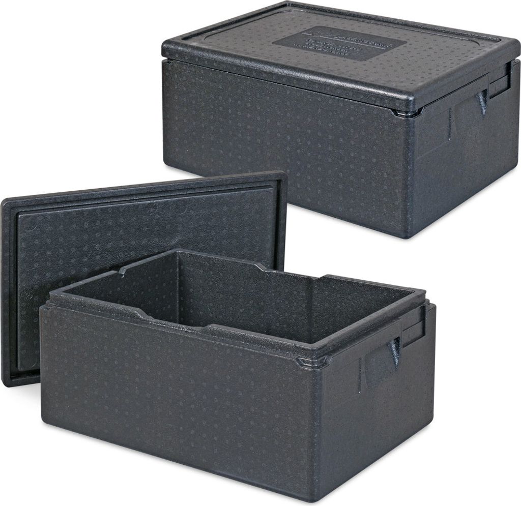 2x Thermobox GN1/1 m. Deckel, LxBxH 600x400x280 mm, anthrazit, Inhalt 39 Liter