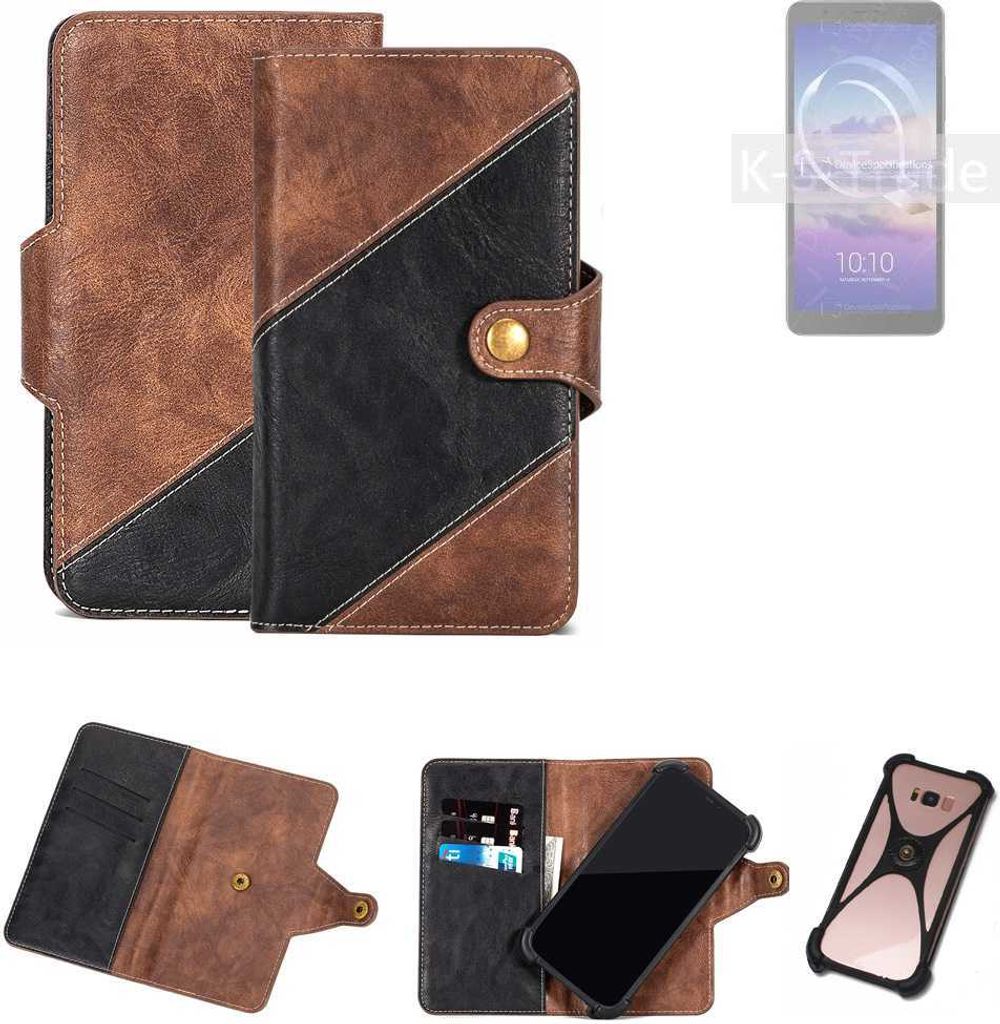 K-S-Trade Handyhülle Schutzhülle Bookstyle Case kompatibel mit Alcatel 3C (2019) Klapphülle Cover Hülle Schutztasche 1x