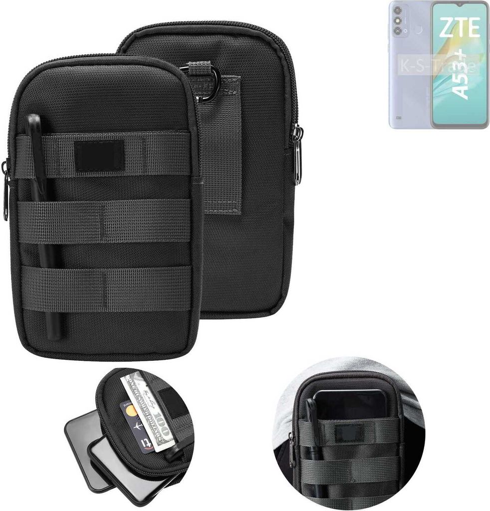 K-S-Trade Holster Gürtel Tasche kompatibel mit ZTE Blade A53+ Handy Tasche Schutz Hülle dunkel-grau viele Fächer, 1x