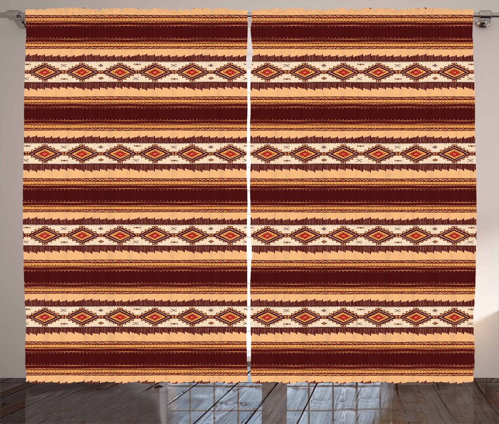 ABAKUHAUS Einheimische Rustikaler Gardine, Altes amerikanisches Motiv, Schlafzimmer Kräuselband Vorhang mit Schlaufen und Haken, 280 x 225 cm, Bra...