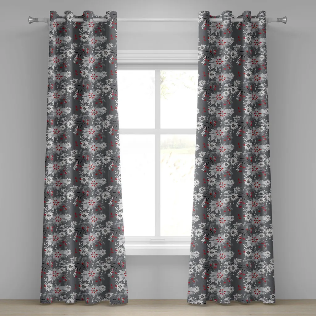 ABAKUHAUS Tenda con occhielli floreale, illustrazione primaverile con sfondo in scala di grigi, composizione naturale, tende decorative a 2 pannelli, 280 cm x 245 cm, grigio chiaro grigio vermiglio