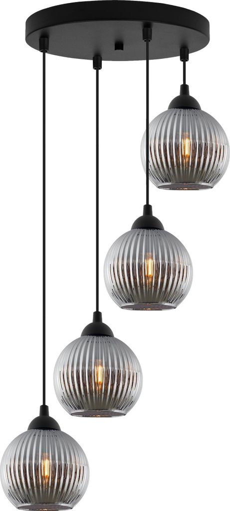 Lampada a sospensione RIFFLE nero 4 luci con globo di vetro Immagine del prodotto 