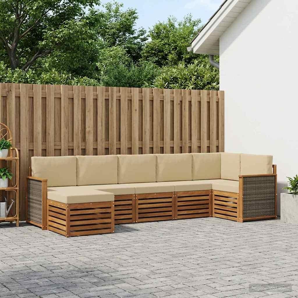 Möbel Ecksofa Set 6 pcs Natur Massives Akazienholz und PolyesterGartensofas - Gartensofas c1897